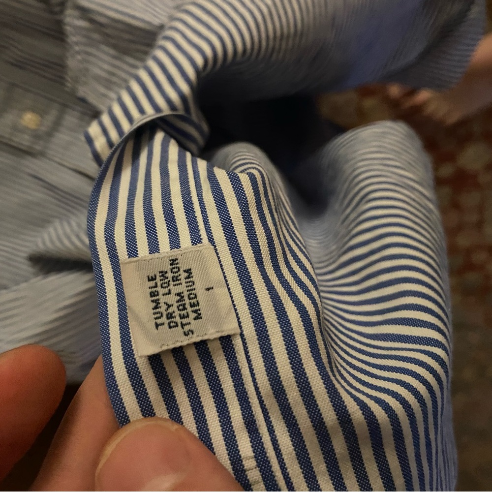 Vintage 80s Ralph Lauren Flesh Pony Blue Striped Casual Button Down 16.5 - 33 - Picture 7 of 7
